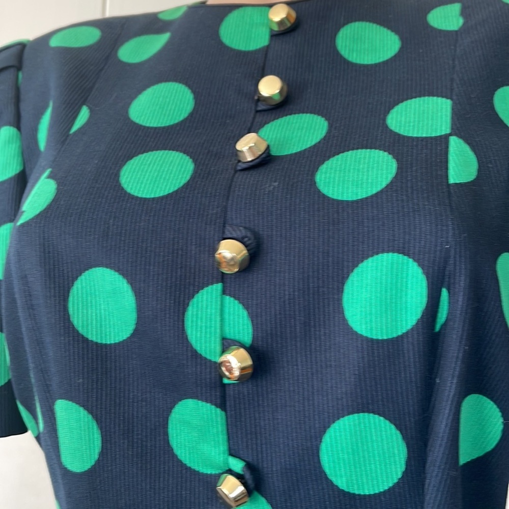 DAVID HAYES Lovely Vintage polka dot green/ blue color, Womens DRESS size 10” - Picture 4 of 16